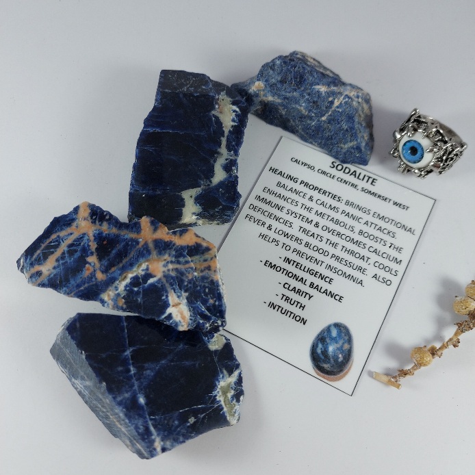 Sodalite pieces, polished one side, other sides natural rough