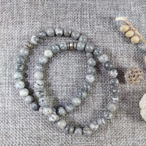 Grey Picasso Jasper bracelet 6mm round stretch