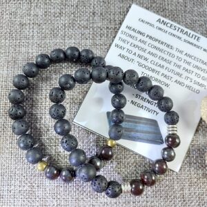 Ancestralite and lavastone stretch bracelet 8mm beads