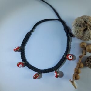Evil eye, macrame bracelet, 5 round evil eyes