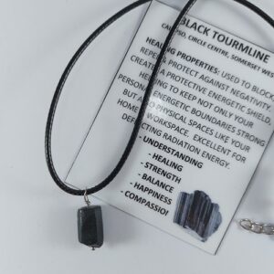 black Tourmaline (natural rough) pendant 1.5cm on woven cord