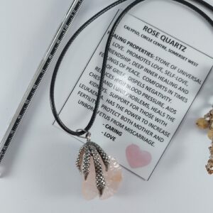 Dragons claw Rose Quartz necklace on woven strap
