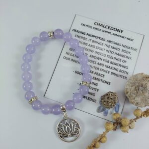 Purple chalcedony bracelet with 8mm beads and a charm