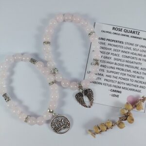 Rose quartz bracelet with 8mm beads and a charm