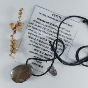 Pyrite teardrop pendant necklace 3cm on woven cord