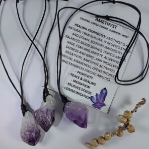 Natural Amethyst point necklace on thong