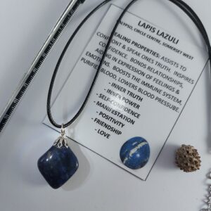 Lapis Lazuli tumblestone necklace on woven strap