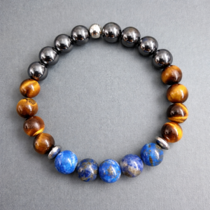Confidence and Courage Bracelet with Lapis Lazuli Tigers eye and Hematite 8mm beads