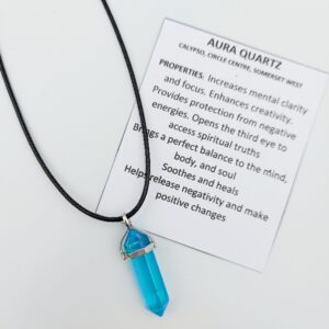 Aqua Aura Quartz point necklace on woven cord