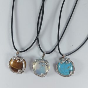 Round Dragon pendant necklace with Opalite, Turquenite or Tigers eye
