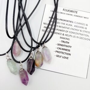 Small Fluorite prism necklace on woven cord
