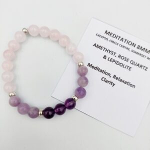 Meditation bracelet with Rose Quartz, Amethyst and Lepidolite 8mm