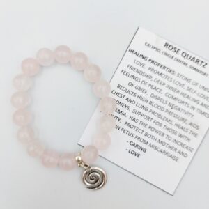 Rose quartz bracelet with spiral charm and 10mm beads