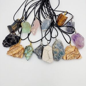 rough wrapped gemstone necklace