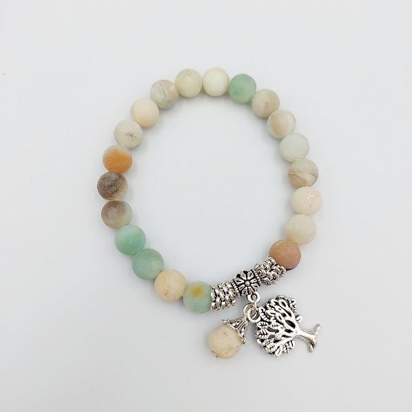 Frosted Amazonite bracelet with Tibetan beads and Tree of Life