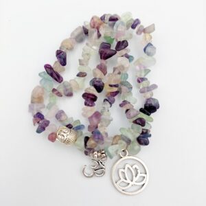 Fluorite 3 chip bracelet set with charms