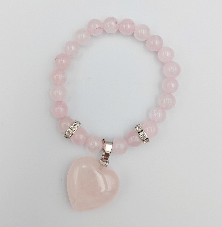 Girls Rose Quartz bracelet with heart