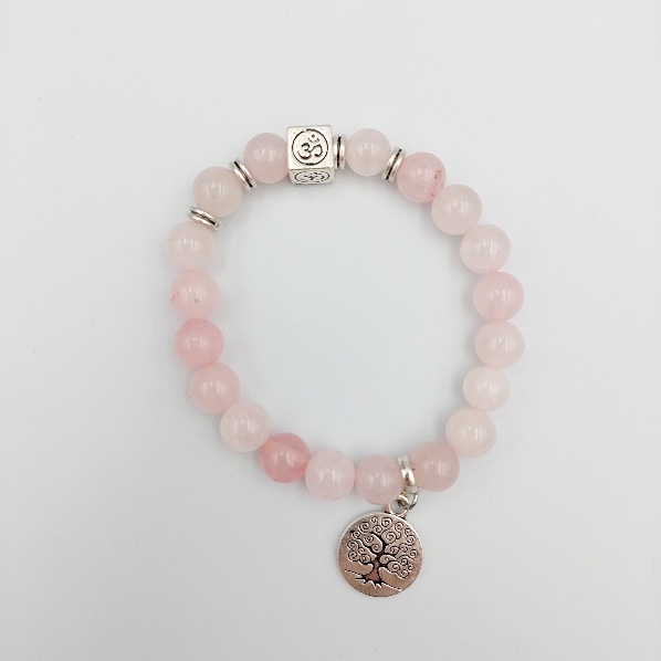 Rose Quartz bracelet with a tree of life and Om bead