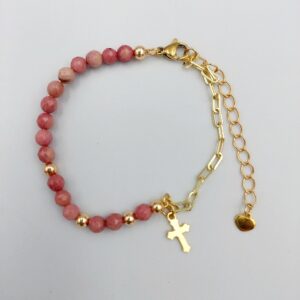 Rhodochrosite bracelet with cross