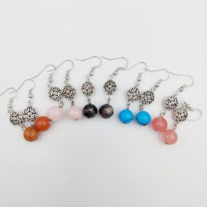 Earrings with gem and Tibetan Beads