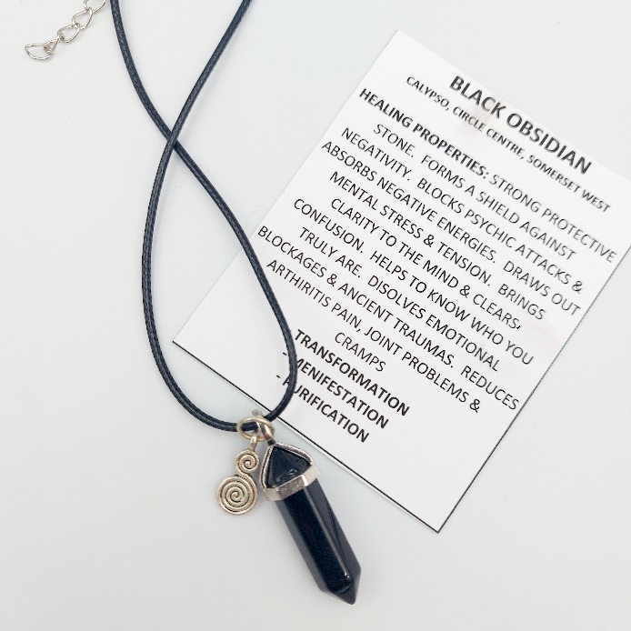 Black obsidian prism necklace with spiral charm