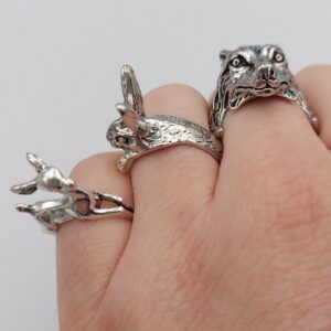 Adjustable Bunny cuff ring antique silver colour