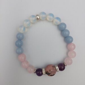 Grief Sadness and Loss bracelet with Rhodonite, Amethyst, Rose Quartz and Angelite 8mm
