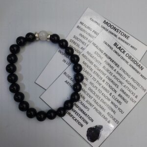 Black Obsidian and Rainbow Moonstone bracelet 8mm beads