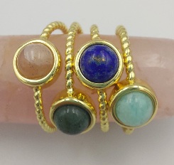 Adjustable ring with gemstone stud in Pink moonstone, Lapis Lazuli, Amazonite and Labradorite