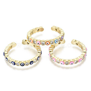 Coloured evil eye with Cubic Zirconia gold plated ring, size 8