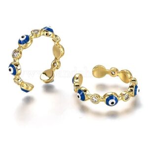 Blue Evil eye and Cubic Zirconia gold plated ring, size 6