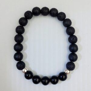 Black Tourmaline and Lavastone bracelet with 8mm beads