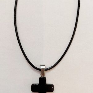 Black Obsidian Cross necklace on a woven strap