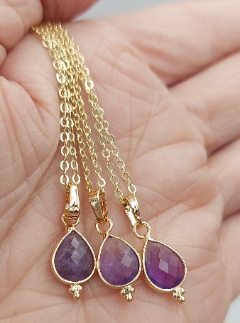 Dainty Amethyst Teardrop necklace with gold coloured chain