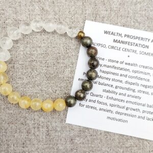 Wealth and Prosperity bracelet with Pyrite, Citrine and Quartz, 8mm beads