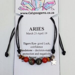 Aries Zodiac Birthstone Bracelet with Tigers Eye, Red Jasper and Bloodstone