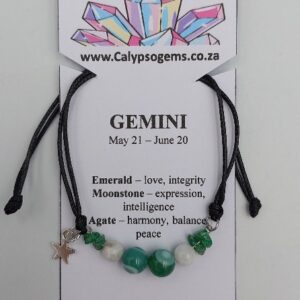 Gemini Zodiac Birthstone Bracelet with Emerald, Moonstone and Green Agate