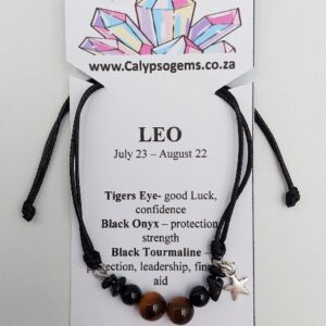 Leo Zodiac Birthstone Bracelet with Black Onyx, Tigers Eye and Black Tourmaline