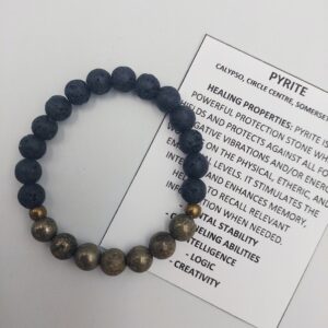 Pyrite and lavastone bracelet with 8mm beads