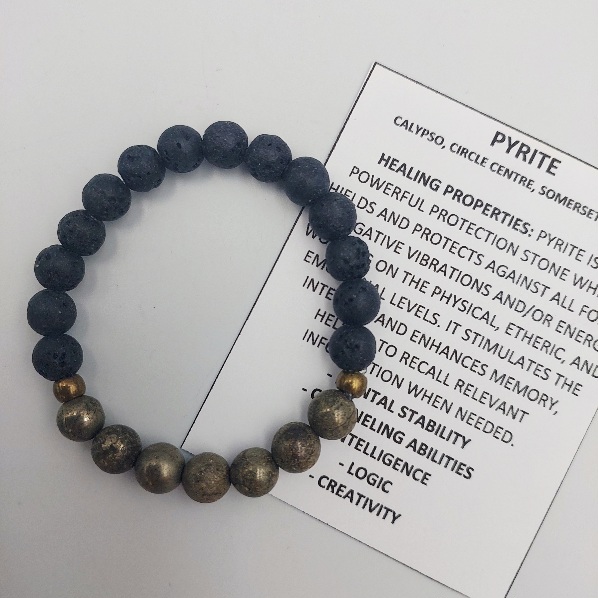 Pyrite and lavastone bracelet with 8mm beads