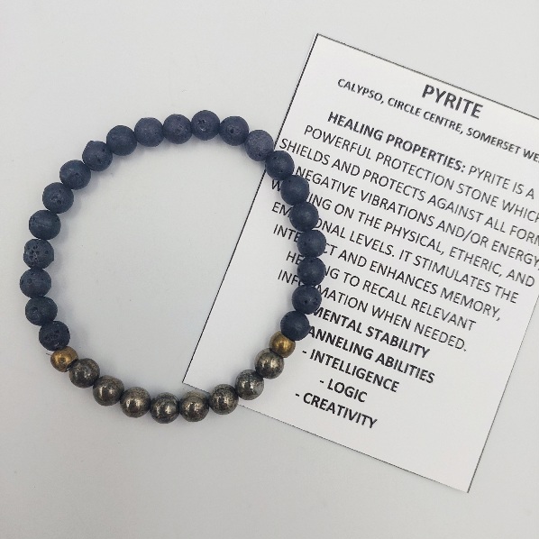 Pyrite and Lavastone bracelet 6mm beads