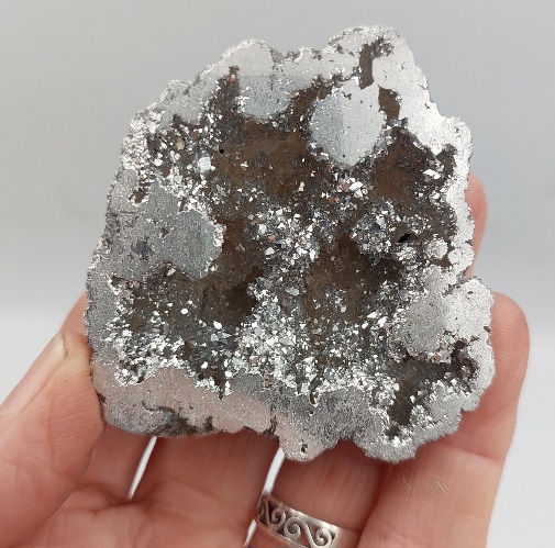 Polished Aura Geode Quartz, Celestial silver, 58g