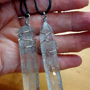 Clear Quartz Prism wire-wrapped Necklace, 8cm pendant