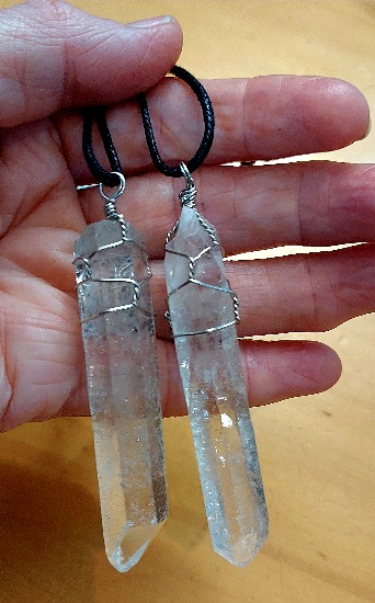 Clear Quartz Prism wire-wrapped Necklace, 8cm pendant