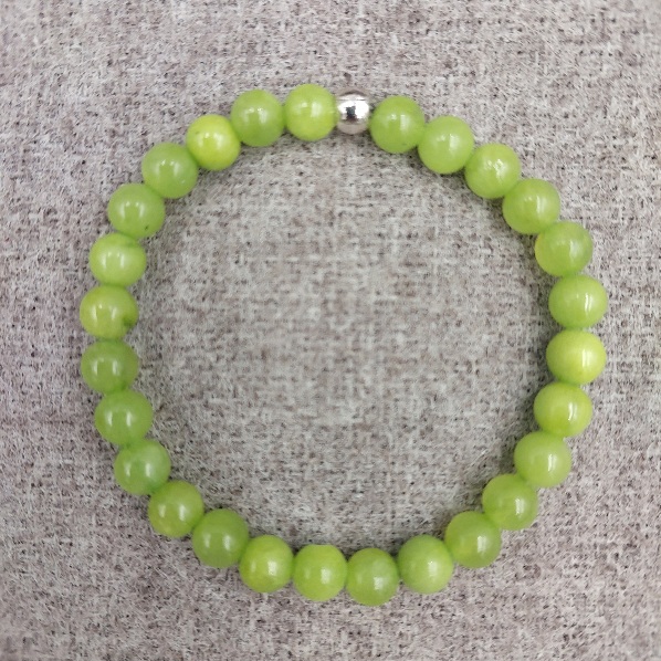 Green Jade 6mm Beads Bracelet – 925 Sterling Silver, Handmade Women's Jewelry With Gift Bag