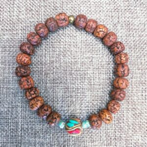 Mala Bracelet with Rudraksha Tibetan and Chrysocolla beads