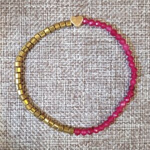 3mm Faceted Ruby with square and heart Hematite beads