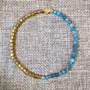 3mm Faceted Apatite with square and heart Hematite Beads