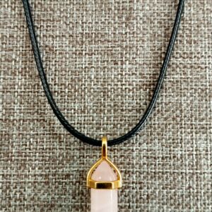 Rose Quartz Prism in a gold coloured setting Necklace