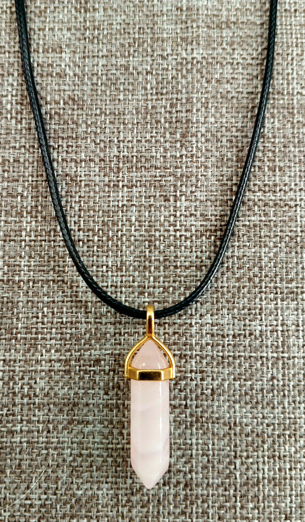 Rose Quartz Prism in a gold coloured setting Necklace